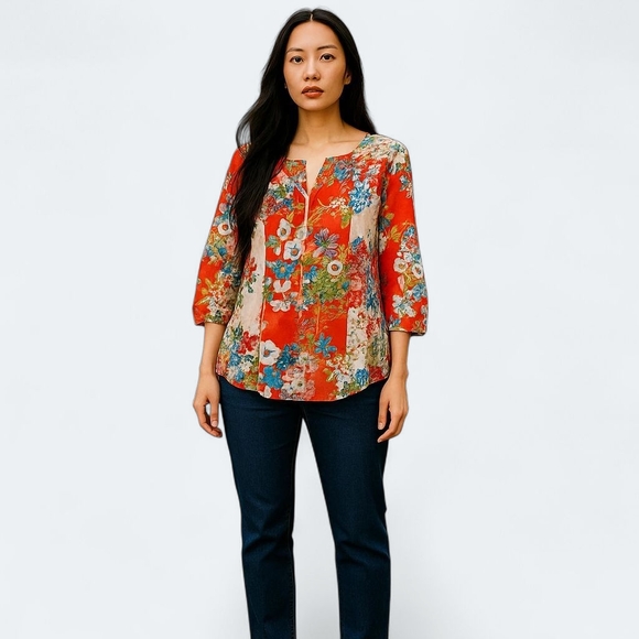 Fig and Flower Colorful Floral Boho Blouse Size M EUC - Picture 1 of 10